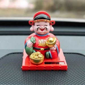 LIAOYING Spring Festival God of Wealth Figurine Feng Shui Chinese Tradition God of Fortune Statue Lucky Solar Nodding Mascot Ornaments Car Accessories
