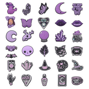 12-30pcs Witch Cartoon PVC Shoe Charms Magic Crystal Skull Bat Cat Hat Book Decorations DIY  Shoe Ornament Wristband Xmas Gifts