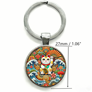 1pc New Japan Lucky Cat Keychain Japanese Good Luck Charm Pendent Metal Key Ring for Car Keys Women Backpack Bag Accessories