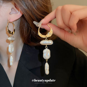 French Baroque Irregular Artificial Pearl Tassel Earrings Personality Design Ear Cuff Dangle Earring Trendy Hoop Earrings