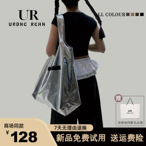 Ur New Arrival Niche Style Large Capacity Shiny Silver Color Tote Bag Female Student Office Worker Work Clothing Shoulder Underarm Handbag