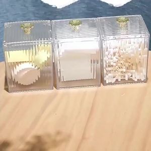 Square Bathroom Cosmetic Storage Box for Cotton Puffs and Swabs Arrangement