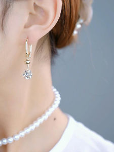 Korean Japanese Long Sparkling Diamond Embedded Ball Earrings Slimming Face Effect Sweet Stylish Fashion Jewelry Ear Jewelry