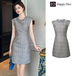 Happy Diva เดรสผู้หญิง เดรสสีเทา เดรสแขนกุด เดรสทำงาน เดรสไฮโซ เดรสวินเทจ เดรสออกงาน เดรสปาร์ตี้ ชุดราตรี 30933