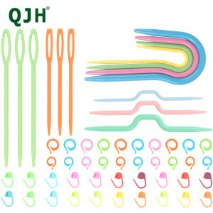 53 PCS Crochet Marker Kit with Large Eye Plastic Needles Stitch Marker Ring U Shape Needles Bow Shape Needles for Beginner