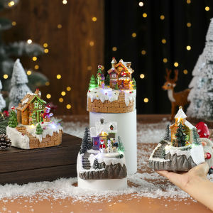 12CM 2025 Christmas Village Christmas Tree Lights With Music Rotating Music Box decoration Christmas Gift