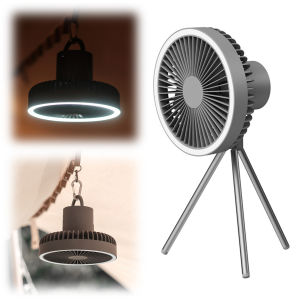 Rechargeable USB Tent Fan with LED Light Tripod Desktop Portable Air Circulator W/ Timer Function for Outdoor Canopy Travel Fishing