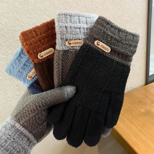 Touchscreen Cotton Gloves for Men Winter Warm Fleece-Lined Thick Knitted Gloves for Cycling Cold-Proof for Women in Northeast Winter