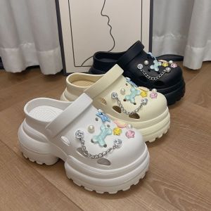 10cm Height Increasing Hole Shoes Womens Summer 10cm Outdoor Wear Small Super Thick Bottom Slip-on Closed Toe Sandals