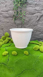Chậu mây đan vành 21x16cm trắng nhựa dày trồng hoa (chọn 2 hoặc 4 cái)
