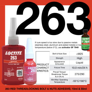 HIGH STRENGTH 10ml 50ml 263 LOCTITE THREADLOCKER SPORT WHEEL TAYAR TURBO ENGINE MOTOR GAM FLUID SEALANT thread repair kit red medium anaerobic curing bolt nut screw anti rust