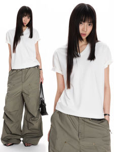 APOCKET | Elegant Pure Color Regular Fit Cool Comfort Versatile V-Neck T-Shirt