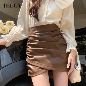 IELGY กระโปรงหนังเอวสูงทรงสลิมผู้หญิง