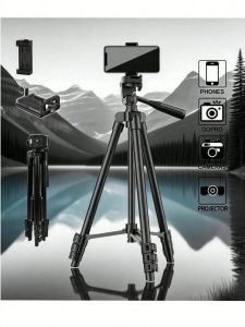 Portable camera phone tripod stand aluminum extendable equipped with a universal phone stand pan tilt compatible with Canon