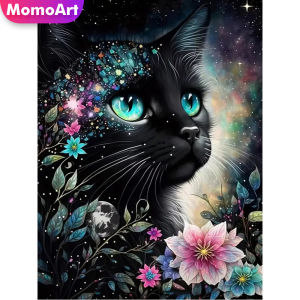 MomoArt Diamond Painting Black Cat Mosaic Animal New Arrival DIY Flower Picture Rhinestones Embroidery Handicraft