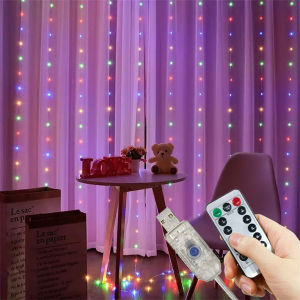 Remote LED Curtain String Lights 8 Lighting Modes USB Curtain Fairy Lights For Wedding Bedroom Birthday Garden Party Decoration