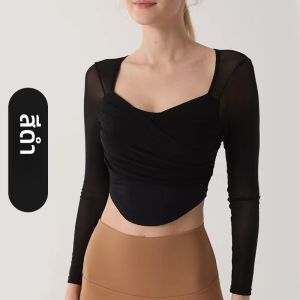 เสื้อยืดผู้หญิงกีฬาฟิตเนสแขนยาวระบายอากาศได้ดีแห้งเร็ว ทรงหลวม ทรงหลวม แขนสั้น ทรงหลวม คอวี ทรงหลวม ทรงหลวม