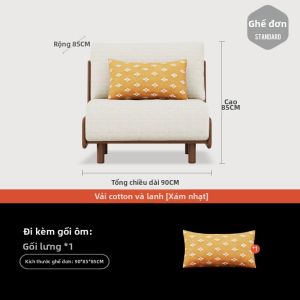 CUNPU | Ghế Sofa Gỗ và Vải Linen Không Tay Cầm 1.5m