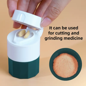 4-in-1 Pill Cutter and Grinder Set with Storage Box. Splits Pills & Grinds to Powder for Home Travel or Pet Use