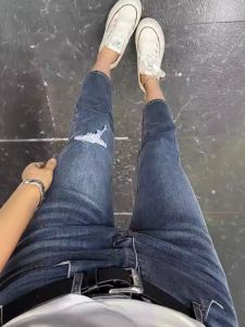 High Waist Stretchy Slim Fit Straight Leg Denim Jeans Versatile Autumn New Style Wear Resistant Seven-Five Tube Pants