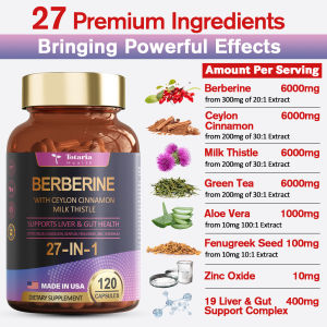 Suplemen Berberine 27-in-1 dengan Kayu Manis Ceylon dan Milk Thistle - Berberine Plus untuk Kekebalan Tubuh Bentuk Tubuh yang Lebih Baik Kesehatan Hati & Usus Suplemen Vegan untuk Pria & Wanita