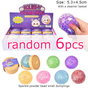Keeppley | 6PCS Mini Glitter Dumpling Squishy Toy With Storage Box Random Color Sensory Squeeze Fidget For Daily Stress Relief