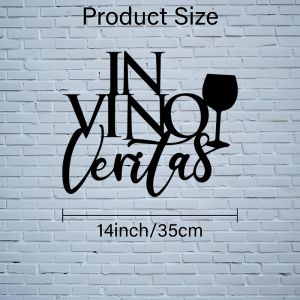 CIFbuy | CIFBUY Metal Wall Art In Vino Veritas Wine Glass Black Silhouette 2D Flat Sign Home Bar Kitchen Outdoor Decor