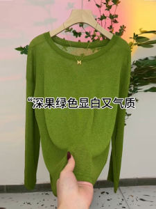 เสื้อยืดแขนยาวผ้าไหมน้ำแข็งสีเขียวใหม่ปี 2025 สำหรับผู้หญิง เสื้อคลุมแขนยาวหลวมๆ สไตล์ลำลอง ทรงหลวมๆ สไตล์ลำลอง