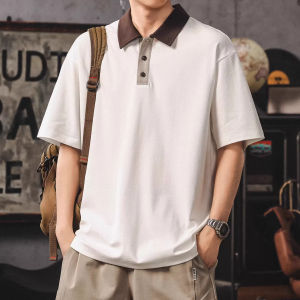Contrast Color Turn-Down Collar Loose Polo Shirt