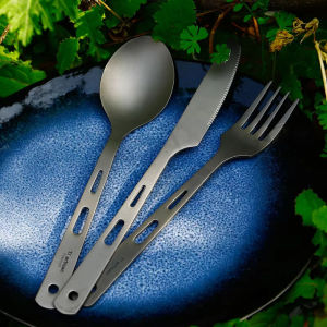 Tiartisan | Tiartisan Titanium 3-in-1 Cutlery Set Outdoor Travel Portable Fork Spoon and Knife Set Lightweight Camping Flatware Kit