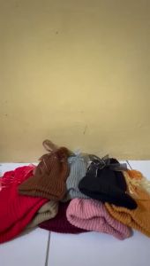 Topi Kupluk Pompom Pita Bayi Anak Bahan Katun Import