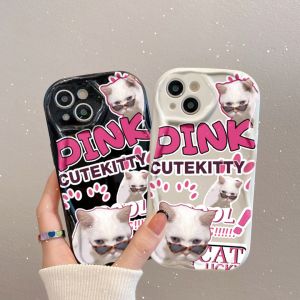 สินค้าดีส่งจากประเทศไทย แมวสีชมพู For iPhone 11 เคสครีมซิลิโคนเคสโทรศัพท์สำหรับ For iPhone 15 12 11 13 14 PRO MAX 7 8 PLUS XS MAX XR ฝาครอบกันกระแทกปลอกโทรศัพท์มือถือ