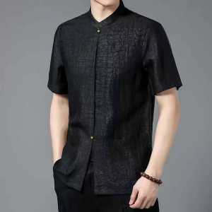 2024 Chinese Style Short Sleeve Shangyun Silk Two-Piece Set Fashionable Urban Mid-Aged Mens Summer Shirt with Long Pants