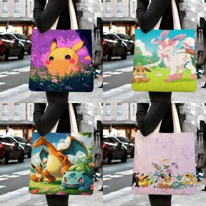Bandai | Pokemon Snorlax Storage Bags Tote Bag Travel Summer Beach Shoulder Bag Reusable Grocery Shopping Bag Anime Artwork