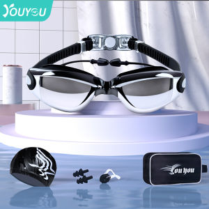 MONLEYTA | High Definition Swimming Goggles For Men And Women Myopia Proof Waterproof Anti Fog Electroplated Frame With Earplugs And Swimming Cap Included