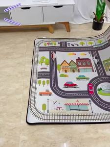 323พรมปูพื้นที่จอดรถการจราจรในเมืองพรมปูพื้นถนนลายการ์ตูนแผ่นรองคลานแทร็ครถยนต์สำหรับเด็กพรมเล่นเกมปฐมวัย