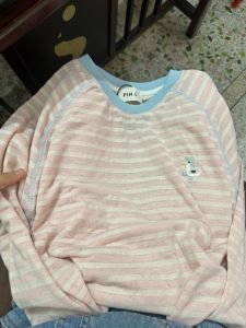 Summer New Arrival Korean Leisure Simple Stripes Cartoon Stripes Embroider Loose-Fitting Thin Long Sleeve T-shirt Air Conditioning Shirt