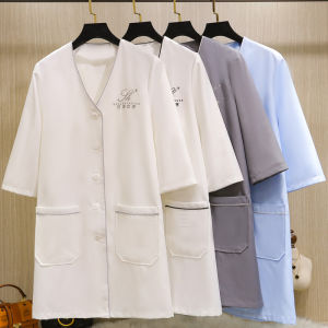 Womens Fitting Skin Management Work Uniform White Lab Coat Korean Style Technicians Nail Artists Eyelash Technicians Clothes