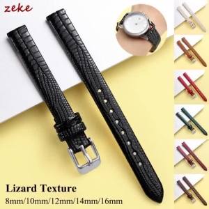 Soft Lizard Texture Leather Watchband Gold Pin Buckle Women Thin WristWatch Band 10mm 12mm 14mm 16mm Black Red Blue Watch Strap