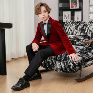 LOlanta ชุดสูททางการกำมะหยี่คริสต์มาสสำหรับเด็กชายสำหรับเด็ก5ชิ้น3-12Years ชุดสูทสำหรับสตรีบางสำหรับงานแต่งงานวันเกิดแบบคลาสสิก