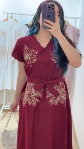 6098 Alinka Strap Bordir Katun Midi Dress Cheongsam CNY Dress Kasual