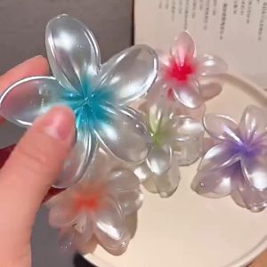 Fashion Flower Hair Clamp for Women Transparent Shiny Plumeria Hair Clip Hawaiian Colorful Flower Hair Clip Shark Clip Beach Hairpin Barrettes Accessories