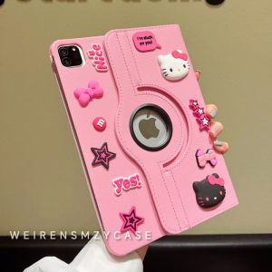 Kitty Cat Cartoon Rotatable 11 Inch iPad Air 6 pro 2024 Case 360 Degree Rotation 10.2 Leather Cover Mini 2 3 4 Anti-Fall Air 5 Tablet 7 8 iPad 9 Protective Cover