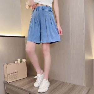 กางเกงขาสั้นผ้ายีนส์บางหลวมสำหรับเด็กผู้หญิง กางเกงขาสั้นทรงหลวมสบาย ๆ สำหรับเด็ก กางเกงขาสั้นทรงเกาหลีสำหรับฤดูร้อน