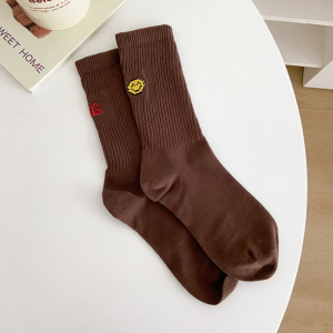 "Left and Right Asymmetric Smiley Face Socks" Cute Cartoon Socks Children Pile Style Female Middle Tube Socks Pure Cotton Trendy Wild