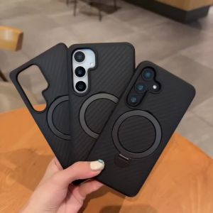 Luxury Fibre Carbon Pattern Magnetic Ring Stand Case For Samsung Galaxy S25 S24 Plus S26 Ultra For Magsafe Wireless Charge Cover