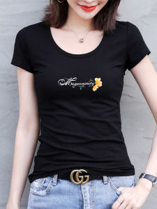 Black Slim Fit round Neck Short Sleeve T-Shirt Womens Fashion Summer New Style Korean Version Cotton Blend Comfortable Top