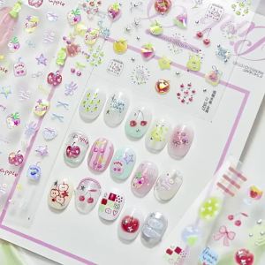OIMG | Cute Fruit Nail Stickers Colorful Cherry Lemon Bows Stars Nails 3D Decoration Stickers Self-adhesive Summer Nail Art Sticker DIY