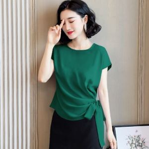 Áo Sơ Mi Chiffon Tay Ngắn Mùa Hè Cho Nữ Thiết Kế Mới Thắt Eo Thời Trang Phong Cách Ngọt Ngào Cổ Tròn Dáng Ôm Vừa Vặn