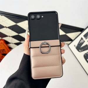 szhaiyu | For Samsung Galaxy Z Flip 8 7 7E 6 5 4 3 Leather Case With Down Jacket Pattern Ring Holder Shockproof Hinge Protection Cover